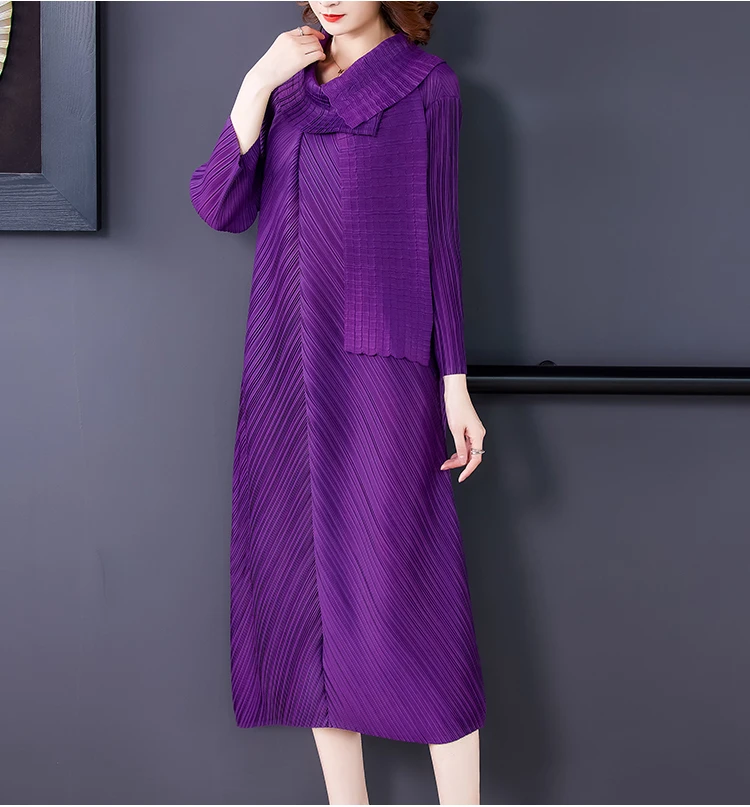 

Ele European Sle Women's Dr Long Knee-Length A-Line Knitted Gown Slimming Pleated Materni Spring Autumn plus Size