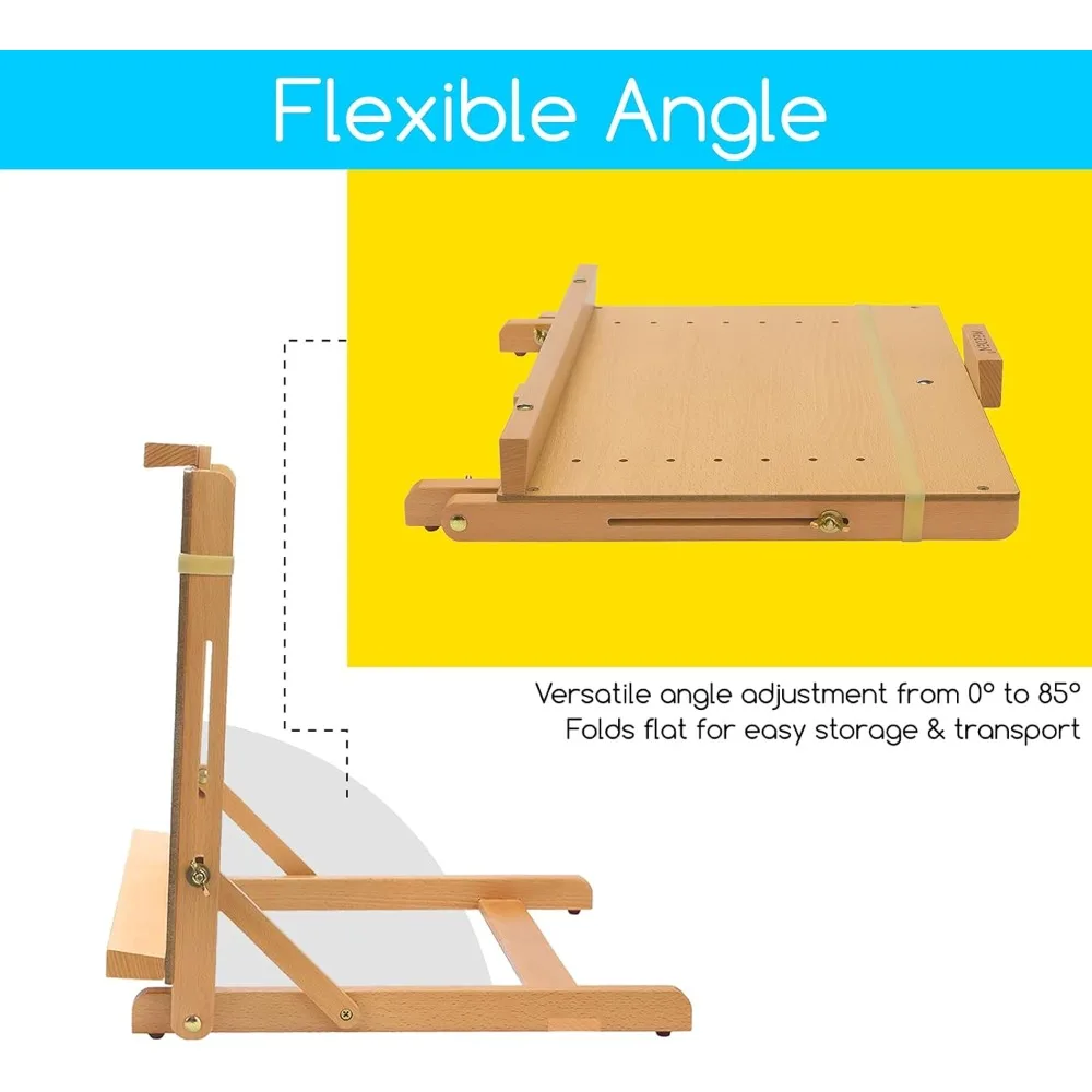 Large Adjustable Drawing Board Easel, Solid Beech Wood Tabletop H-Frame for Artists & Painters