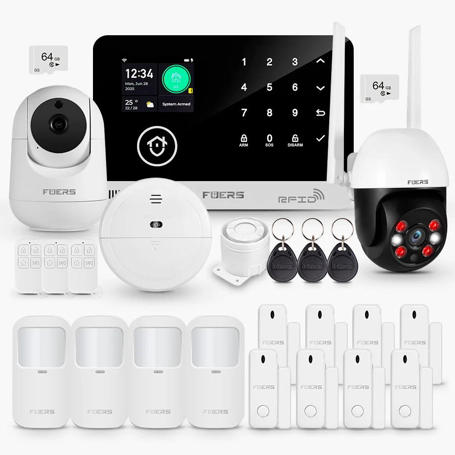 FUERS Tuya Smart WIFI GSM Alarm System Home Security Alarm System Anti-diebstahl Drahtlose 433Mhz Einbrecher Tür bewegung Sensor