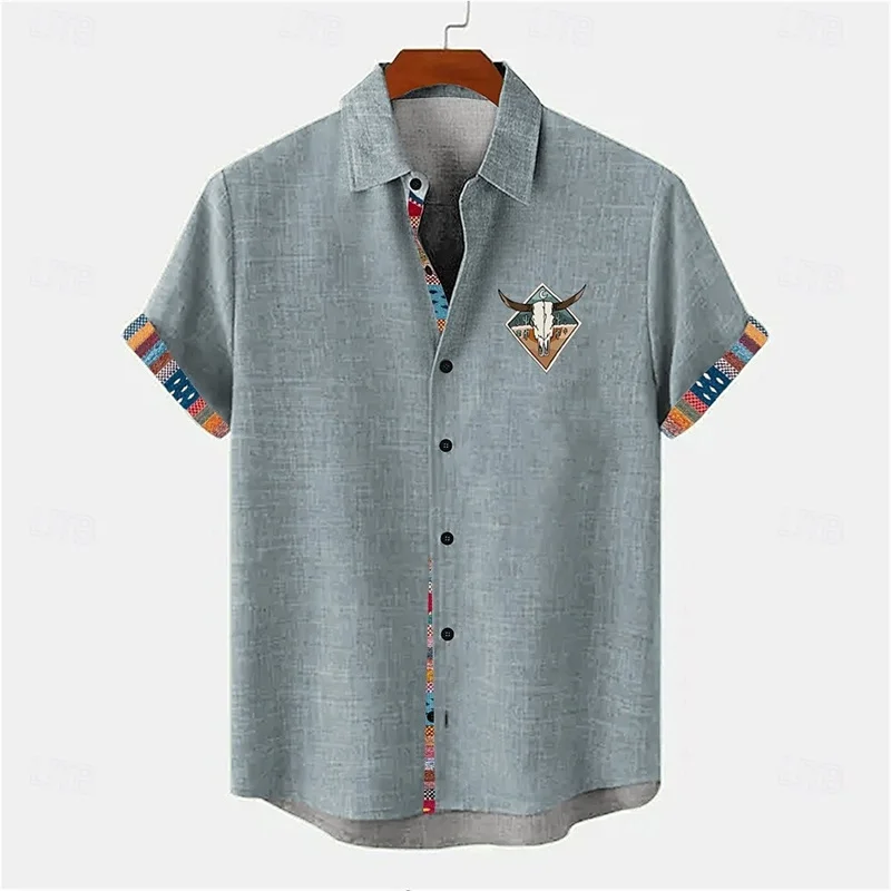 New men's short sleeved shirt with linen pattern, fashionable 3D coconut tree print, artistic high-quality shirt
