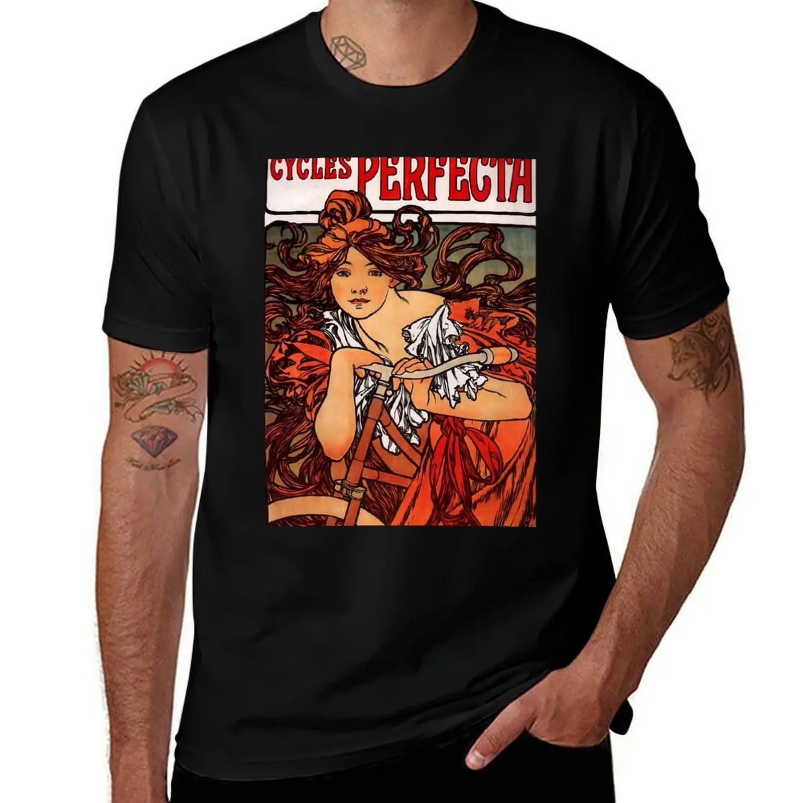 

Cycles Perfecta - Alphonse Mucha - 1902 T-Shirt Basic Plain Short Sleeve Crew Neck Tee