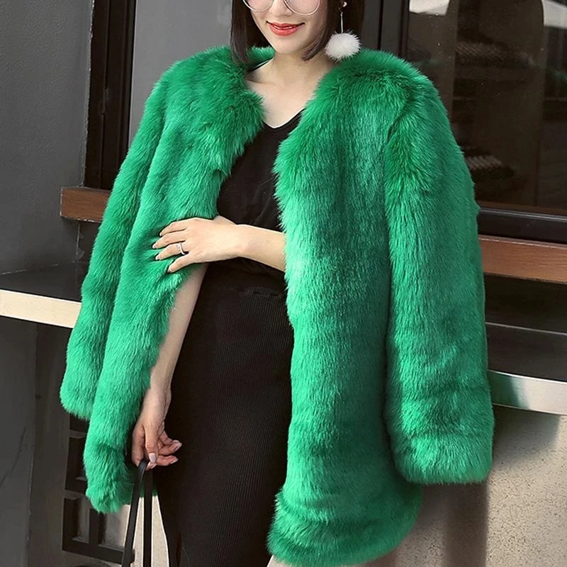 Fur Coat Women Pink Green Black 6 Color S-4XL Plus Size Faux Rabbit Fur Jacket Autumn Winter Fashion Loose Warmth Clothing