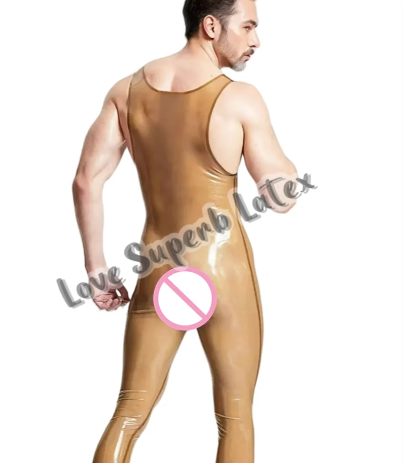 Catsuits de látex sin mangas para hombre, leotardo de látex, mono fetiche de goma, pieza de bacalao sin cremallera