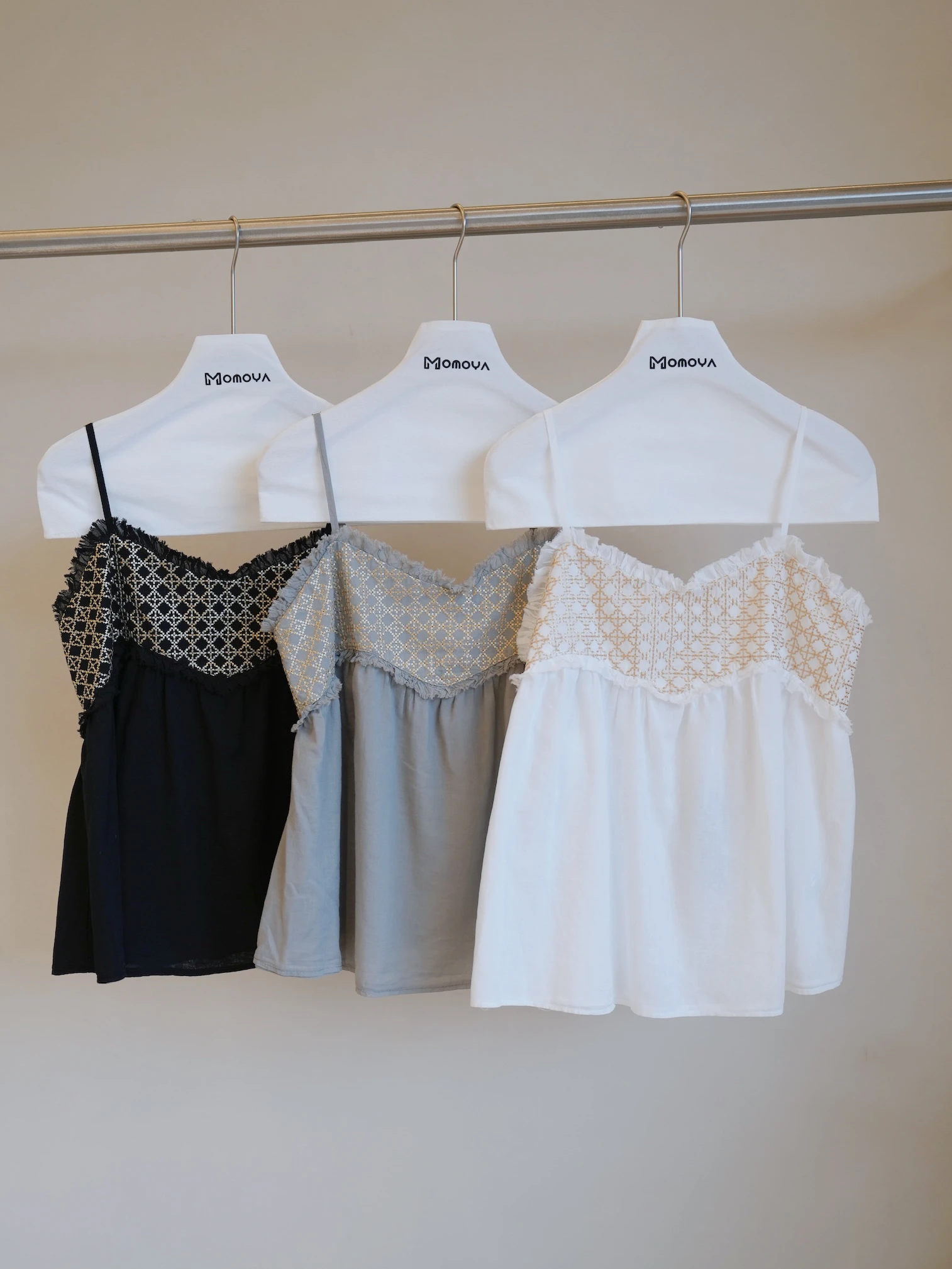 Chaleco con tirantes y bordado en contraste Momoya Archaic Kori 3094166, ropa de abrigo de verano para mujer con patrón geométrico de algodón
