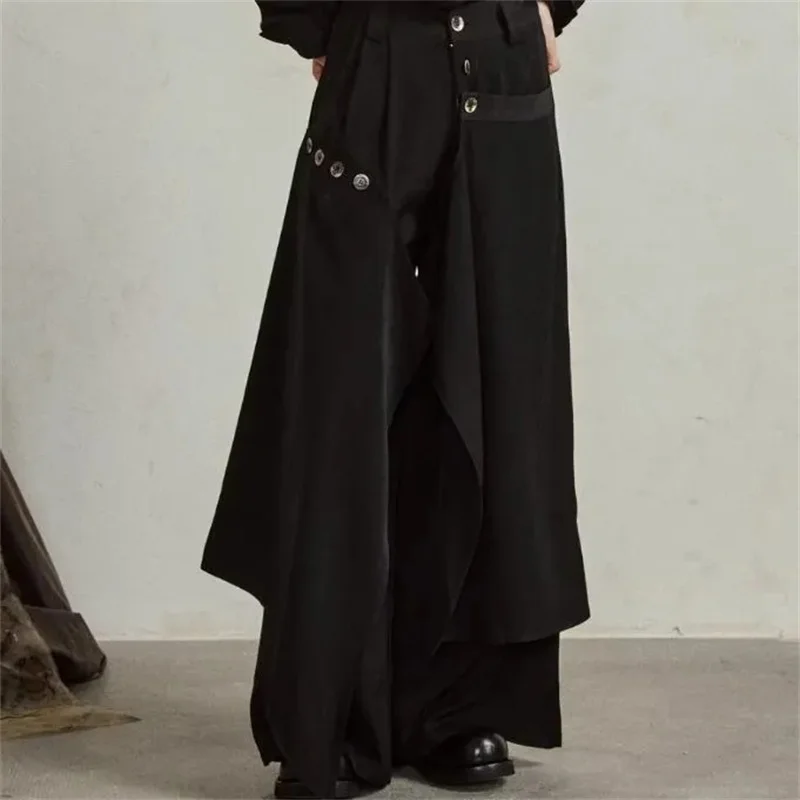 2025 outono nova moda botão irregular saia calças e calças de perna larga feminino solto casual all-match calças das senhoras