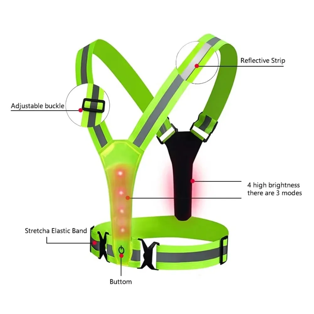 سترة جري ليلية عالية الوضوح 3 أوضاع إضاءة سترة عاكسة LED مرنة قابلة للتعديل سترة رياضية وامضة #3