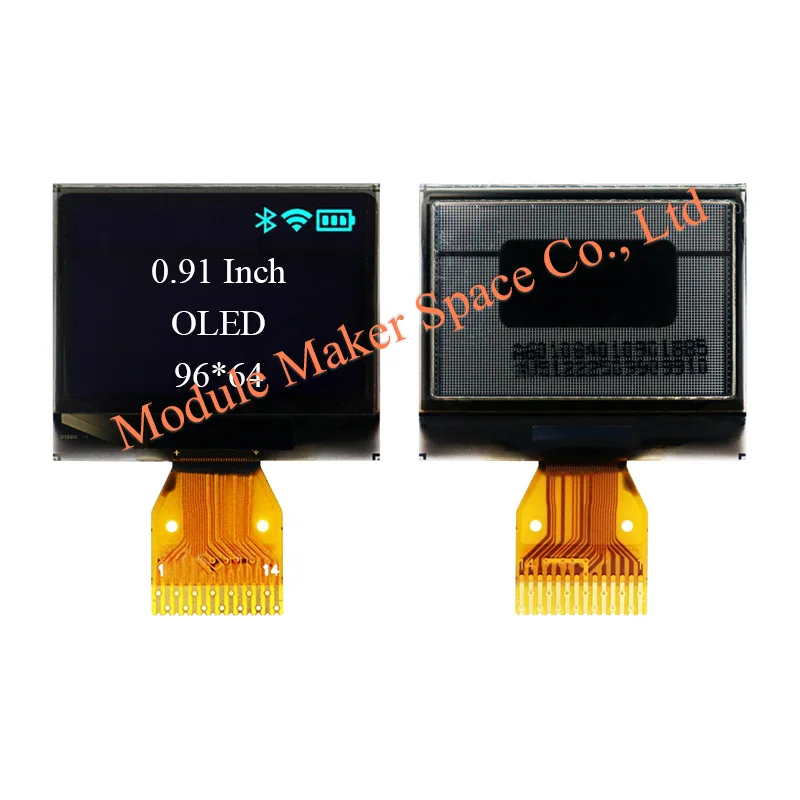 0.91 Inch OLED Display Module, SSD1306, 96*64 Resolution, Small Blue/White Dual-Color Screen, Bare Panel with 14-Pin Solder Pads