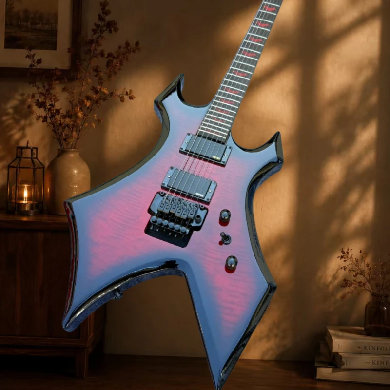 Red Black Gradient Warlock Style BC Electric Guitar Dual High Output Pickups Ebony Neck Double Tremolo Guitar Free Delivery