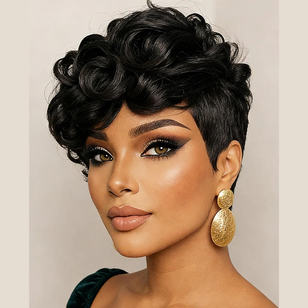 

Бразильский парик из натуральных волос Реми, стрижка пикси, плотность 180%, 6 дюймов, прямые волосы, сетка розового цвета, полностью машинная работа, женский короткий парик-боб