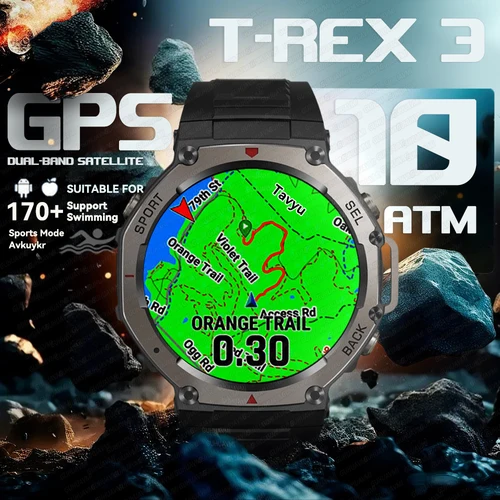 Nuevo T-Rex3 GPS relojes inteligentes 2025 GUHUAVMI reloj inteligente militar hombres 10ATM impermeable 170 modos deportivos GPS incorporado BT llamada
