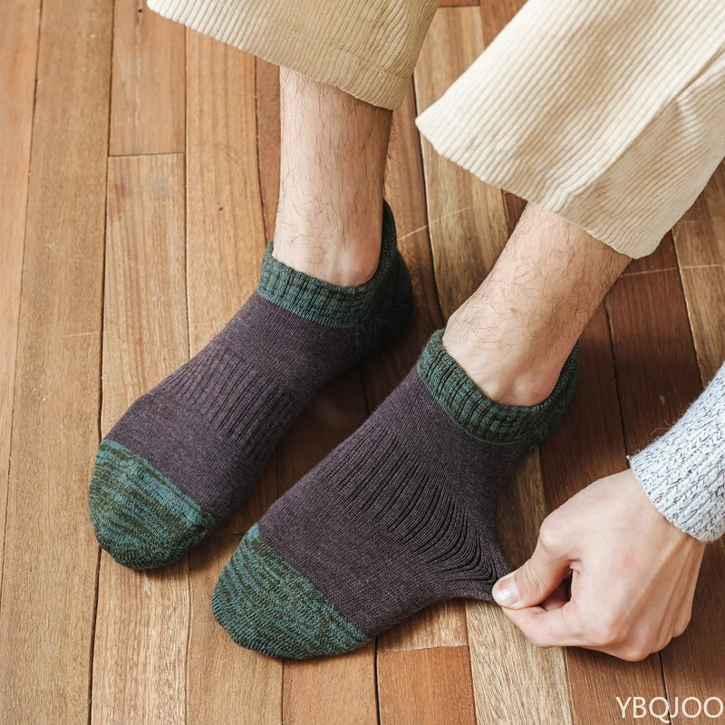 4 Pairs of Spring and Autumn Fashion New Short Tube Casual Retro Men's Socks Shallow Mouth Trendy Thick Thread Socks for Men