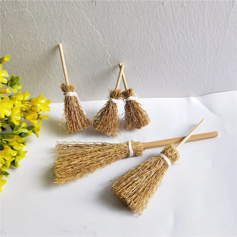 12Pcs Miniature Artificial Mini Straw Broom with Rope Halloween Hanging Decoration DIY Dollhouse Witches Party Dropship