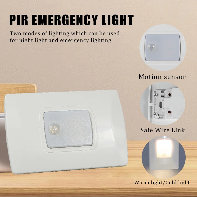 PIR Induction LED Emergency Automatic Lighting for Home Bedroom Corridor Lamp 2 Modes Failure Safety Warning Indoor Work Light