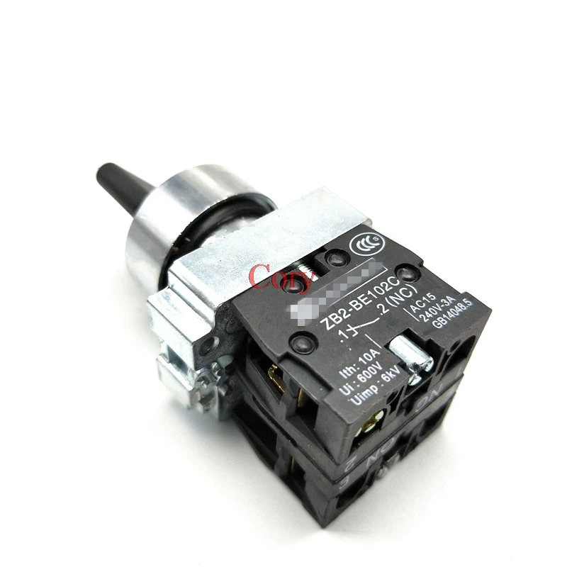 1PC Rotary Selector Switch 600V 10A 22mm Mounting Standard Handle 3 Position 2NO Contact Maintained/Momentary