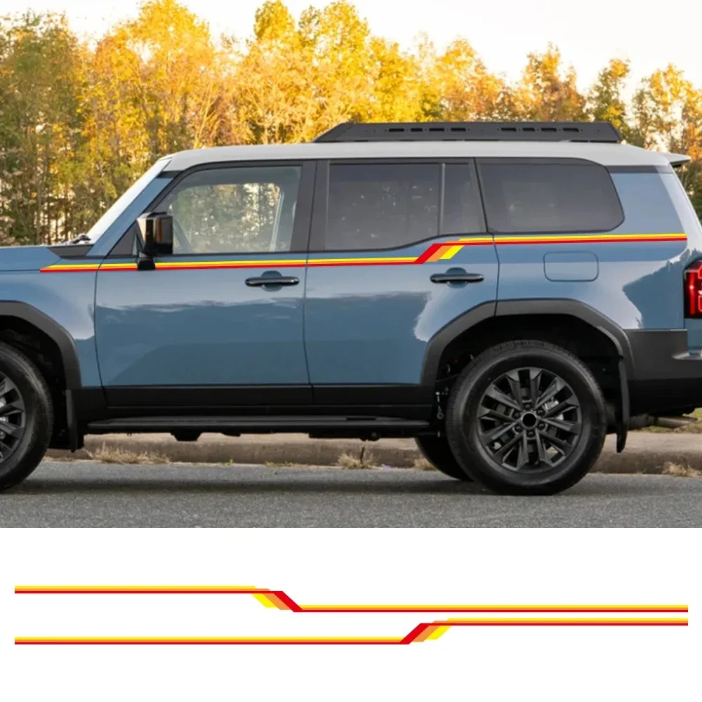 

2PCS Car Door Side Skirt Sticker Sport Stripes Racing PVC Vinyl Decal Auto Body Decoration Sticker For Toyota Land Cruiser Prado