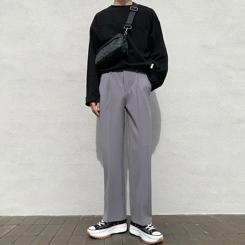 

Мужские брюки-палаццо коричневого цвета в корейском стиле: драпированные, свободные, стильные, дизайнерские, элегантные JJ1319