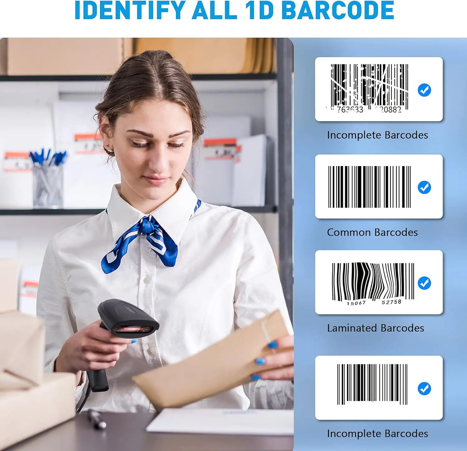 JRHC Barcode Scanner 2.4GWireless 1D Laser Automatic Barcode Reader Handhold Bar Code Scanner with USB Receiver for Store Market