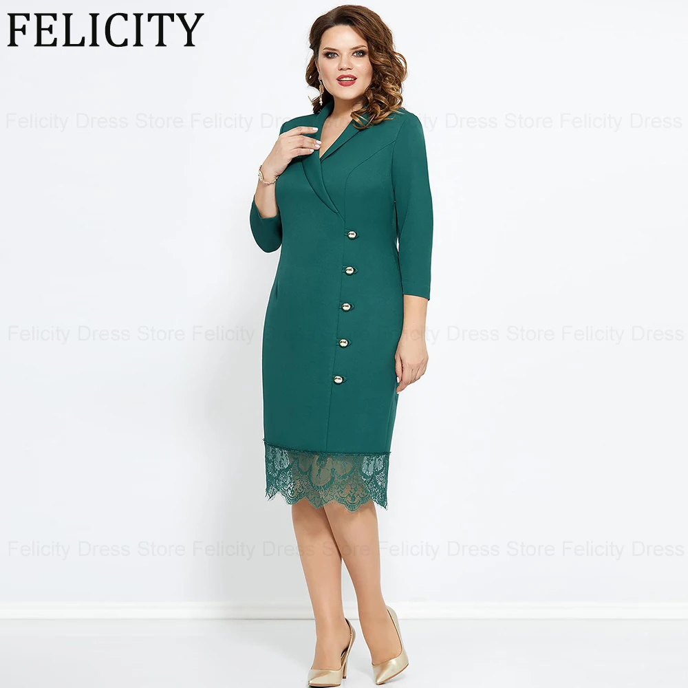 

FELICITY Plus Size Mother of the Bride Dresses 2024 Sheath V-Neck Formal Wedding Guest Dresses Lace Knee-Length Evening Gowns