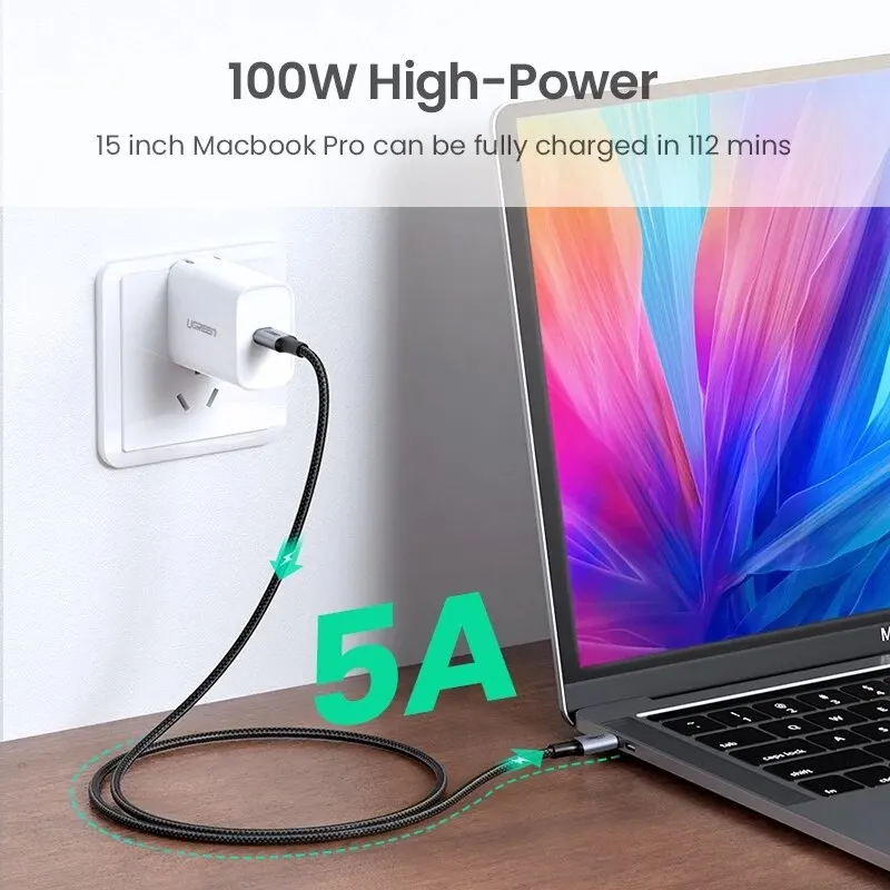 UGREEN 5A Cable USB Type C to USB C Cable 100W Quick Charge4.0 For Samsung Galaxy Z Fold S21 Fast Charge For Macbook Pro