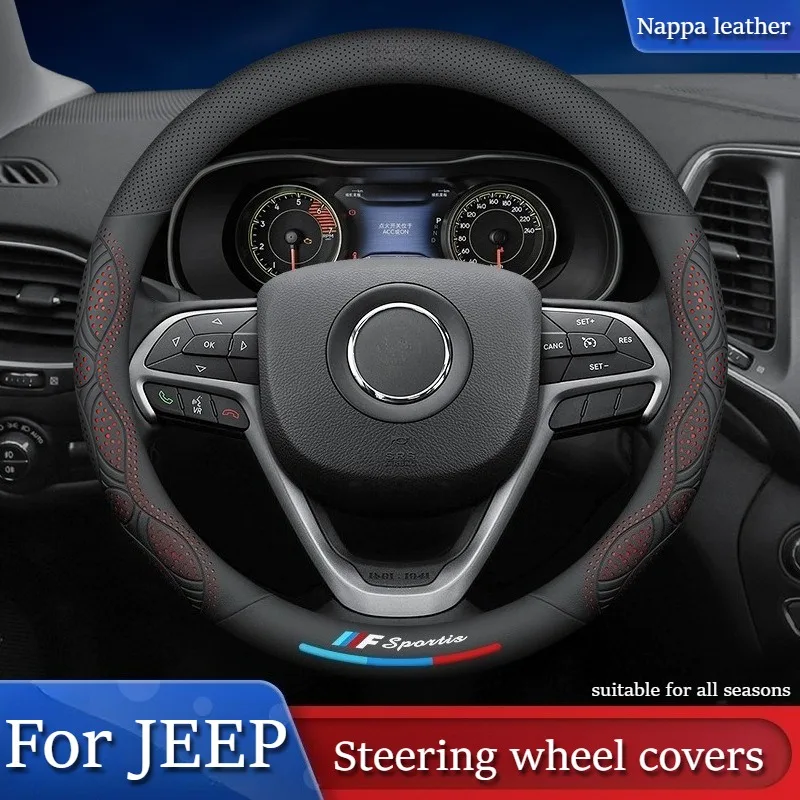 Leather Car Steering Wheel Cover for JEEP Wrangler Compass Cherokee Renegade Gladiator Jeep Accessories Non Slip Steering Covers