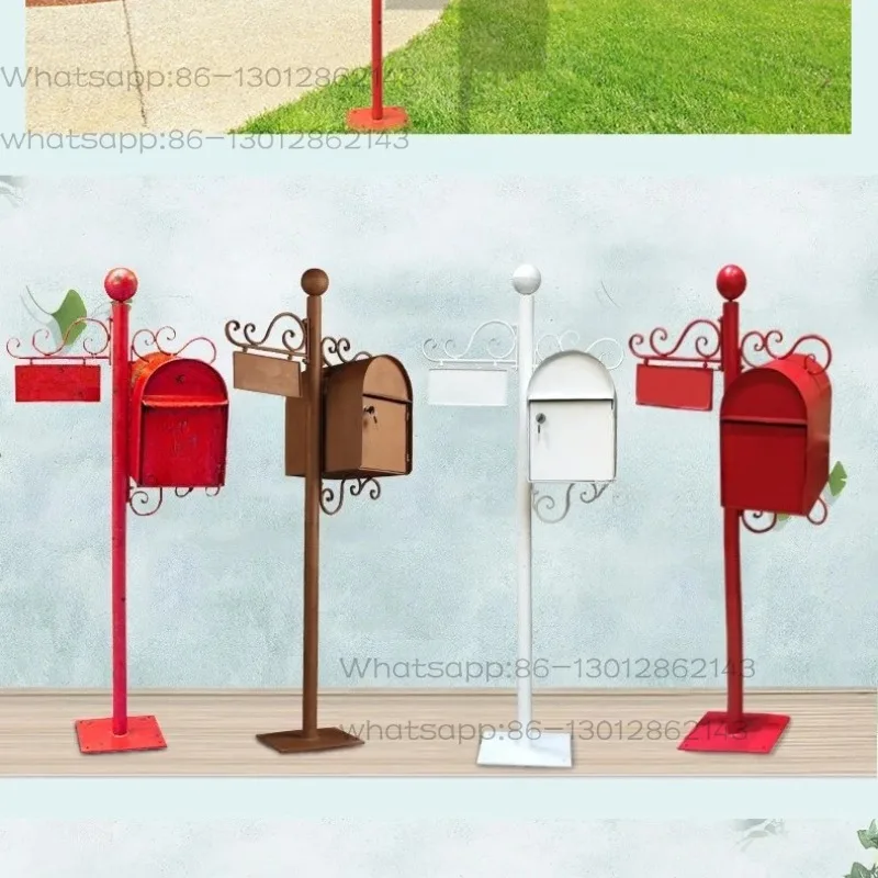 Iron Art Villa Mailbox Floor-standing Metal Mailbox Outdoor Rural Road Sign Mailbox