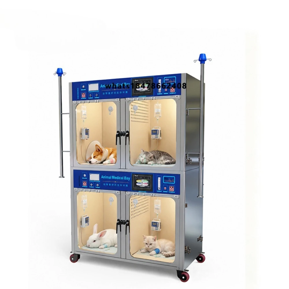Four-unit stainless steel electric pet ICU cage 3D cycle temperature-controlled oxygen chamber disinfection negative ions