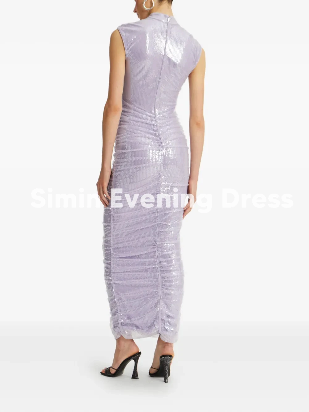 Simin Dames Op Maat Glinsterende Hoge Hals Rechte Plooien Avondjurken Met Mouwloze Enkellange Elegante Jurken 2026