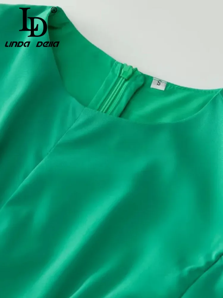 Imagem -03 - Linda Della-vestido de Manga Longa Feminino com Babados Oco Verde Casual Elegante Passarela Moda Primavera Férias ld