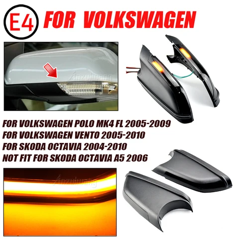 Для VW Volkswagen Polo MK4 9N3 FL Vento Skoda Octavia 2X: светодиодные боковые зеркала с динамическим указателем поворота и повторителем сигнала