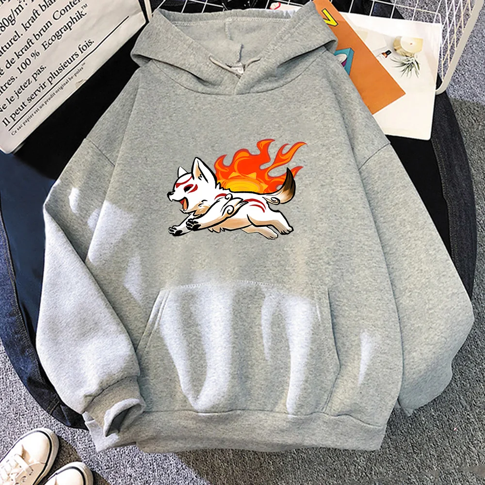 Okami-Sweat à capuche à manches longues pour hommes et femmes, sweat-shirt de dessin animé mignon, sweat-shirt à col rond, pull décontracté, sourire, vêtements d'hiver