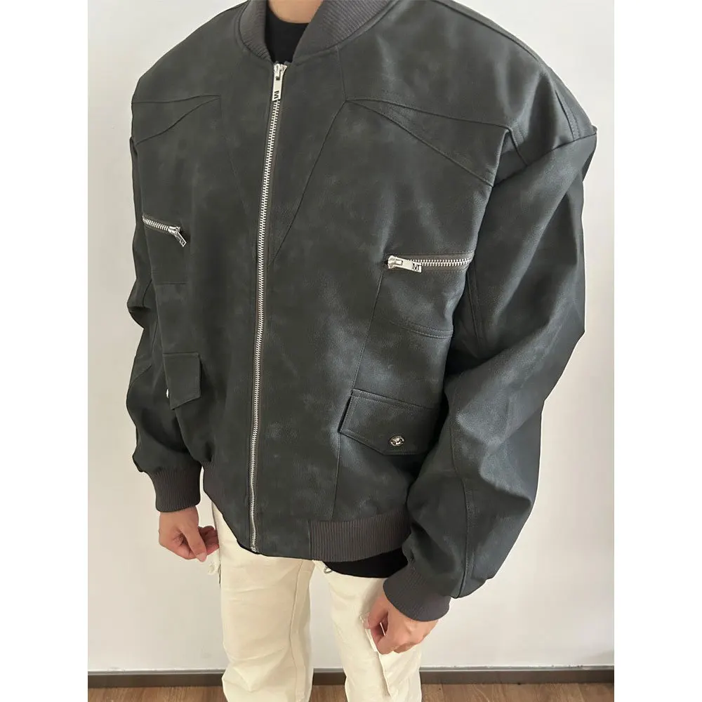 

Autumn and Winter Design Niche High-end American Street Retro Zipper Pocket Suede Jacket Men and Women Same Style Jacket