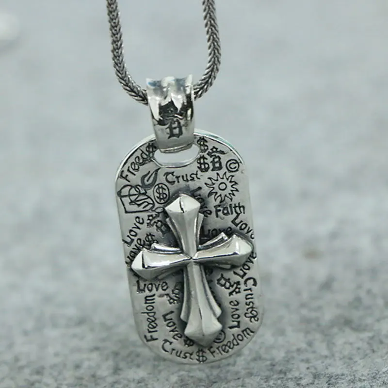 

Sterling Silver Graffiti Cross Hanging Tag Pendant European and American Fashion Jewelry Necklace Sweater Chain Pendant Men's an