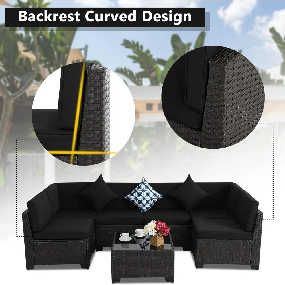 Patio Furniture Set,7 Pieces Modular Outdoor Sectional Sofa, PE Rattan Patio Conversation Set, All Weather Wicker Patio Furnitu