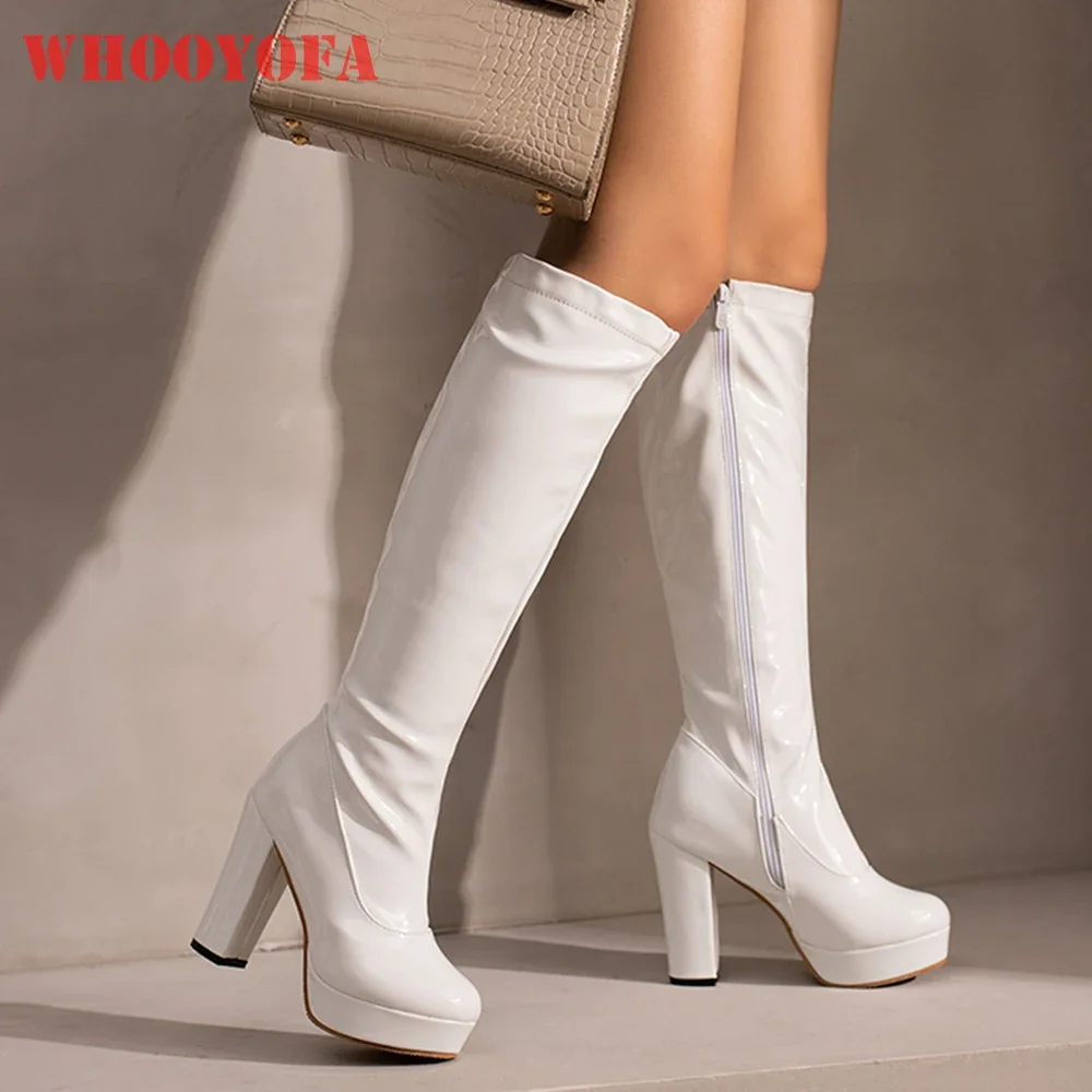 

Зимние удобные белые, зеленые женские сапоги до колена на платформе, женская обувь на очень высоком каблуке, большие маленькие размеры 12, 32, 436, 48