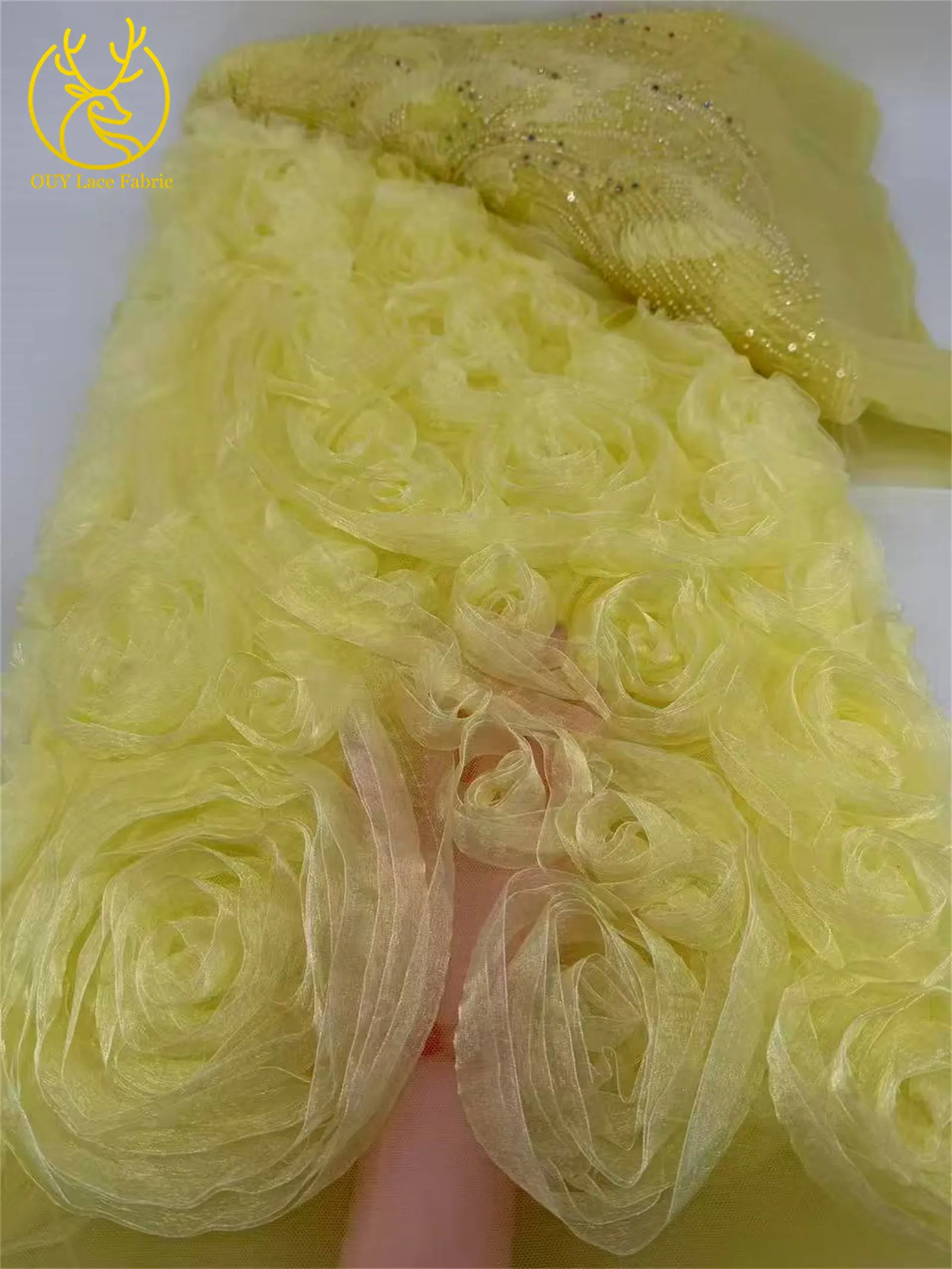 Latest African Beaded Sequins Lace Fabric 3D Tulle Fashion Lace Fabric Ideal for Wedding Party Dresses and Bridal Gowns