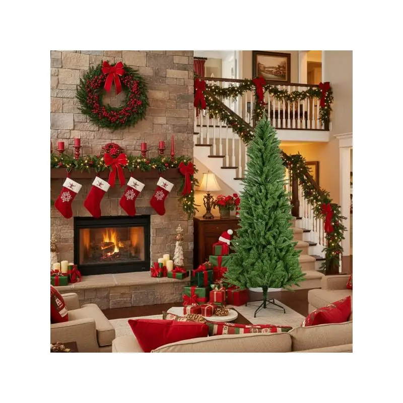 

Классическая искусственная рождественская елка-карандаш длиной 6 футов для праздничного декора, плотные ветки для празднования Хэллоуина и Рождества