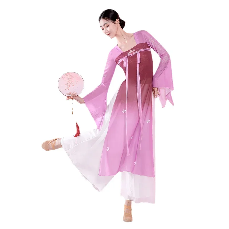 Danza classica Stile etnico Spettacolo teatrale Pratica quotidiana Abito Fata Dancewear Stile cinese Folk Hanfu Abbigliamento Yangko