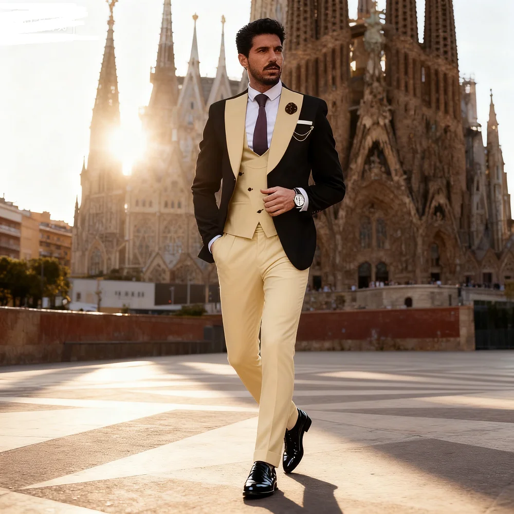 

Luxury Men's Tuxedo Suits 3 Piece Set One Button Blazer Vest Pants for Wedding Ceremony Male Fashion