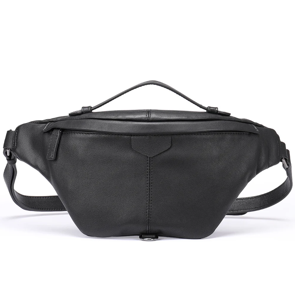 

Men's Waist Bags Genuine Leather Fanny Pack Travel Hip Belt Pouch Male Chest Sling Purse Side Crossbody Balck