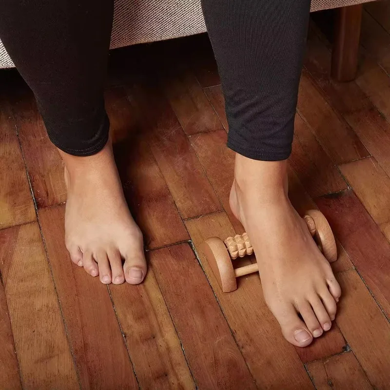 Wooden Foot Massage Roller with Rolling Beads - Manual Leg and Sole Massager for Portable Relaxation
