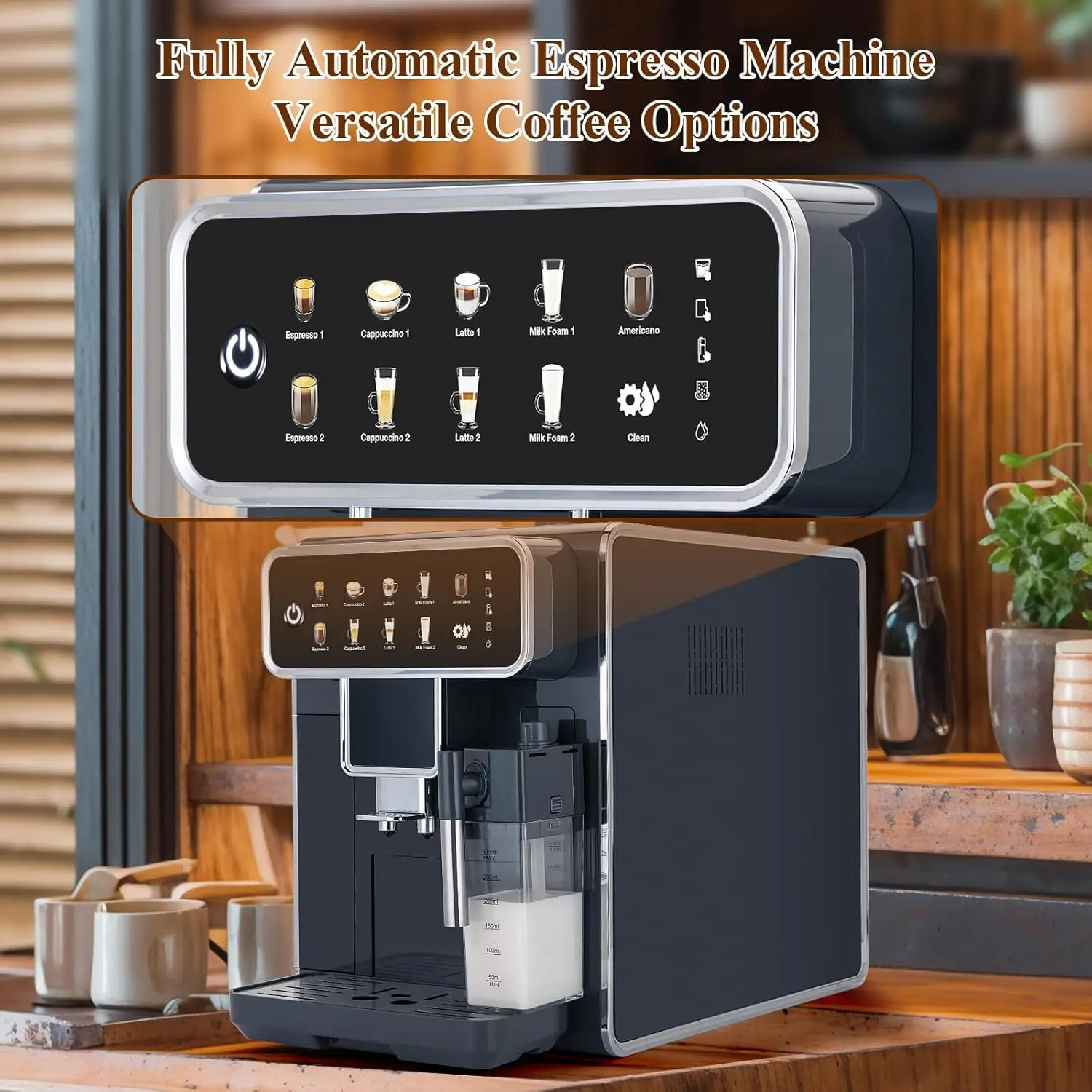 ماكينة صنع القهوة الأوتوماتيكية بالكامل مع مطحنة مدمجة 3 مستويات ماكينة قهوة اسبريسو/كابتشينو/لاتيه/أمريكانو مع التنظيف الذاتي