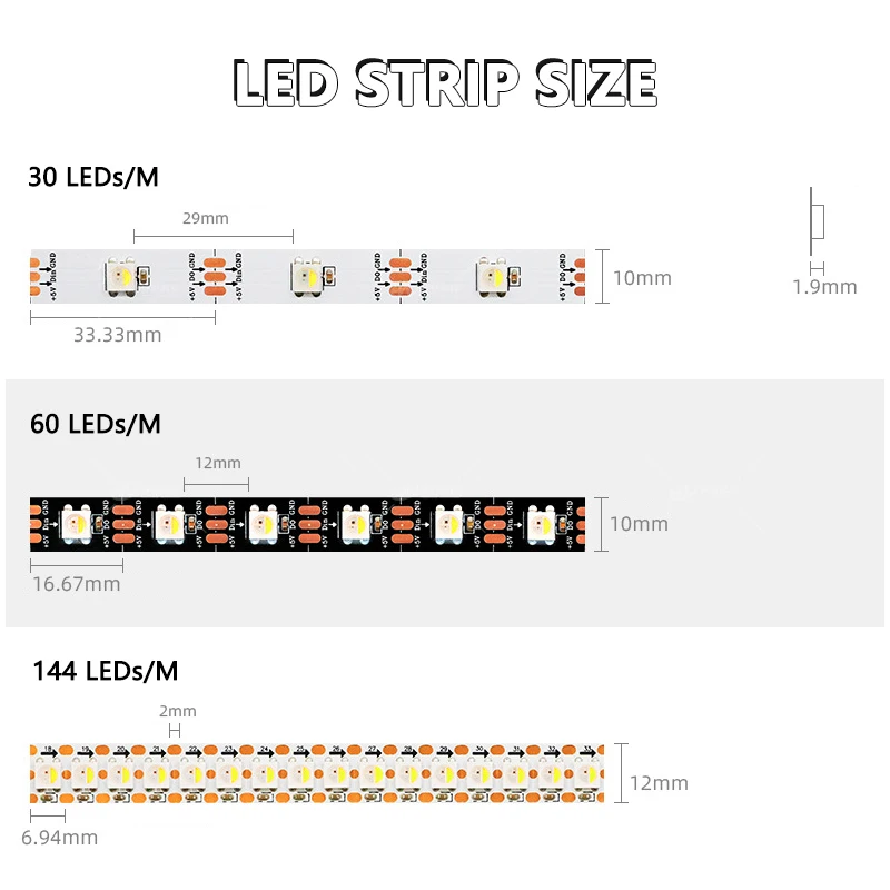 ไฟสายแอลอีดี SK6812 RGBW 5V นำแสงแถบยืดหยุ่น30 60 144 les/ M แยกที่อยู่ได้ในตัว6812 IC 4 in 1 COLOUR
