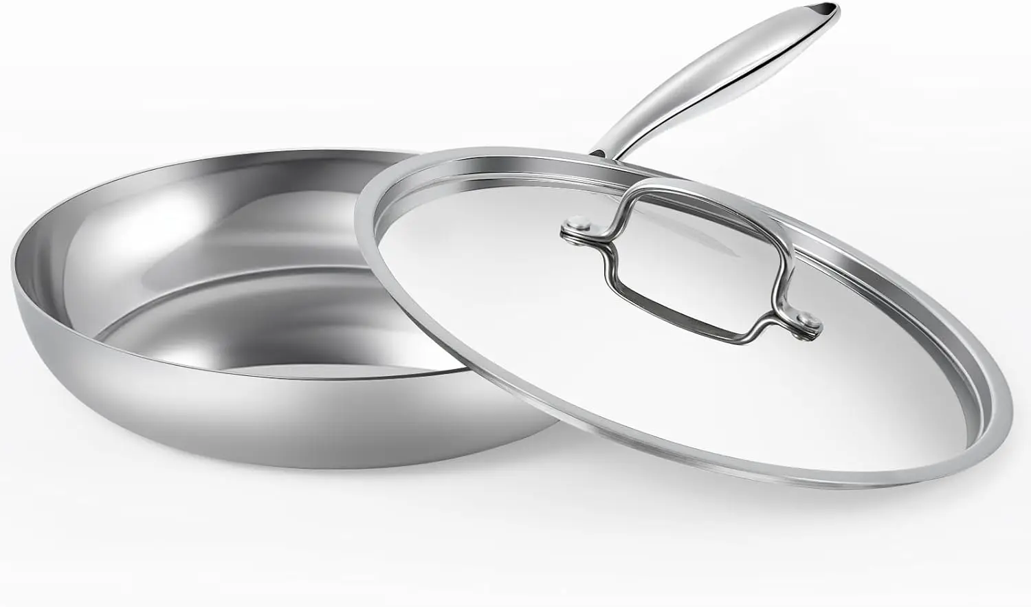 

Stainless Steel Frying Pan with Lid Triple-Layer Stainless Steel Composite Pan Dishwasher Safe Suitable for All Stovetops