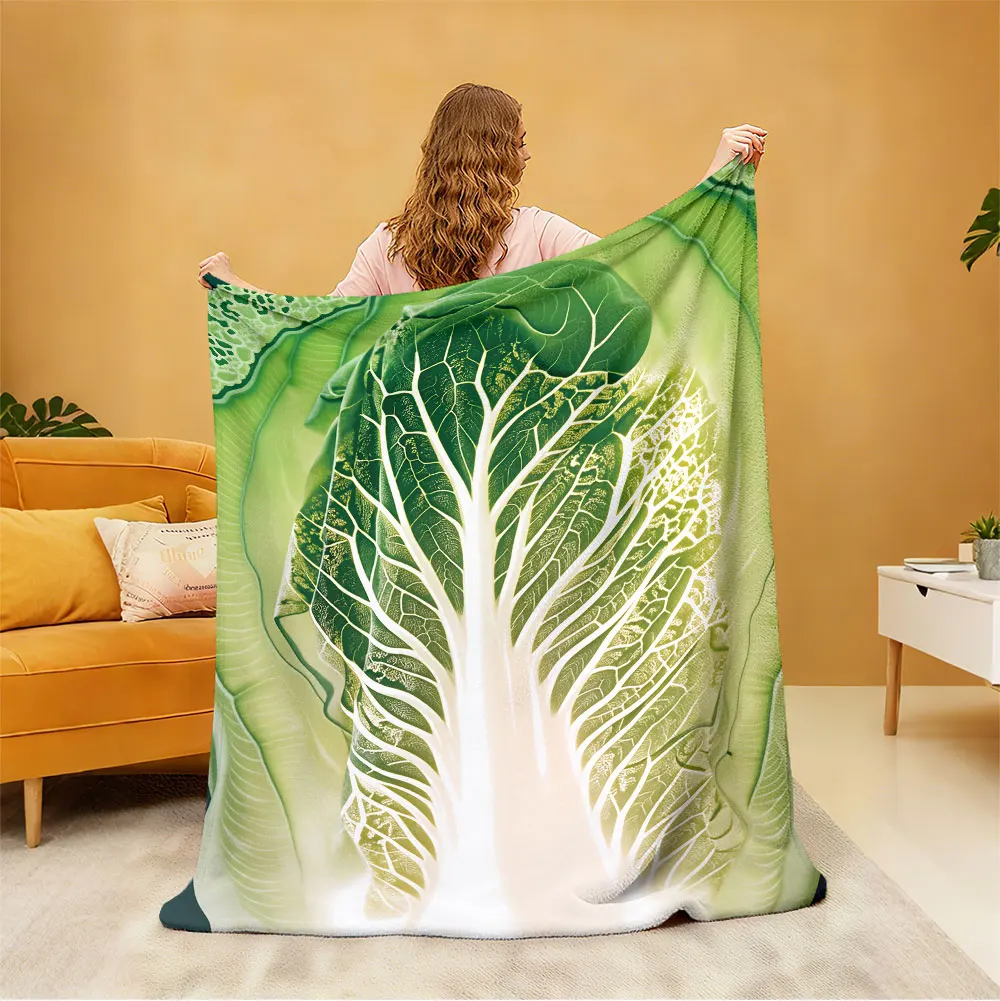 1pc Creative Art White Cabbage Pattern Flannel Throw Blanket Soft Cozy For Lunch Break Leisure Sofa Bed Home Decor Holiday Gi