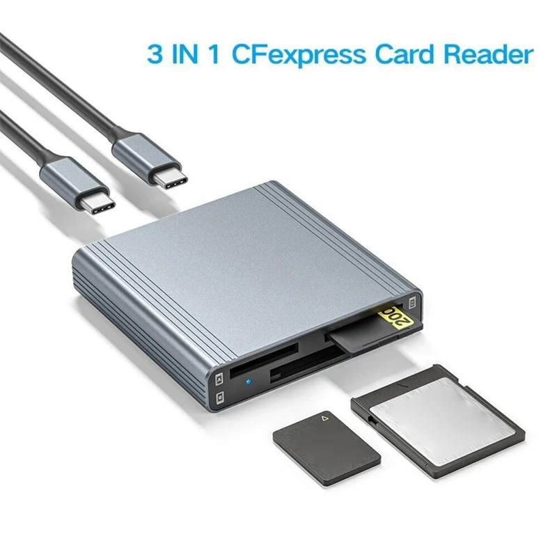 Card Reader For Cfexpress Type A + Type B + SD Memory Card 3-In-1 High Speed 10Gbps Data Transfer USB 3.1 Gen 2
