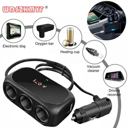 Universal 120W 12V 24V 3 Way Cigarette Lighter Multi Socket USB Charger Interior Dual Black Adapter Splitter ABS Car accessory