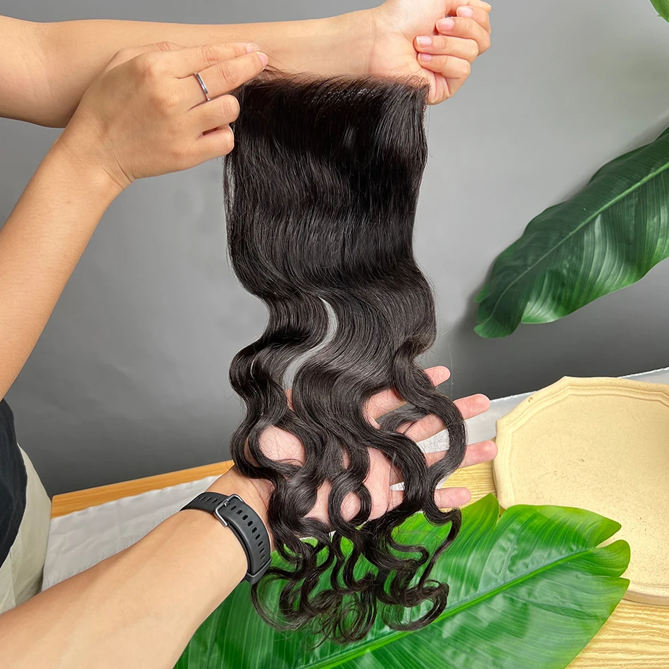 موجة طبيعية 5x5 الدانتيل الشفاف إغلاق اللون الأسود الطبيعي 100% الشعر البشري قبل قطعها ابيض عقدة الخام شعر بشري لعذراء