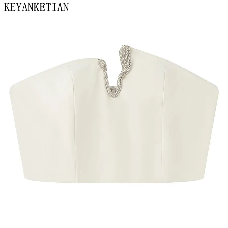 KEYANKETIAN 2025 Summer New Women's Artificial Gemstone Decoration Elegant Back Zipper Backless Corset Socialite Vest Camisole