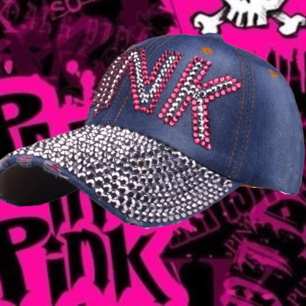 Y2kslupink letter diamond studded point diamond cowboy duck hat sun visor sun hat children