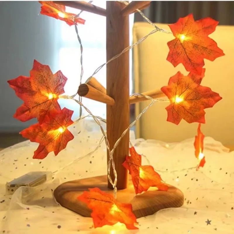 1.5/3M Christmas Decoration Artificial Maple Leaf Leaves LED Light String Lantern Garland Home Party DIY Deco Halloween New Year